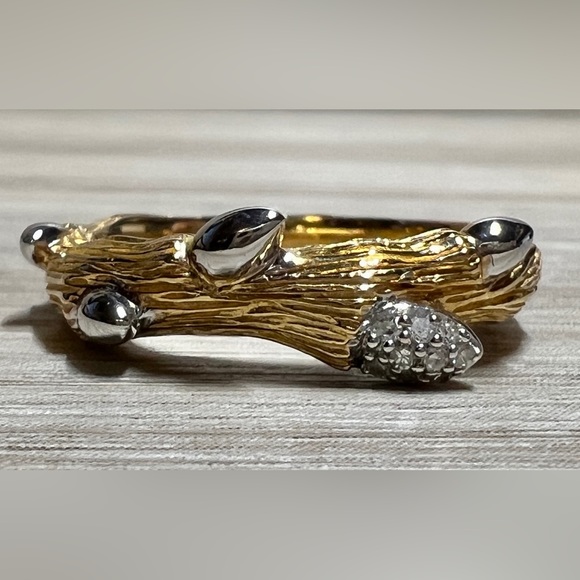 Stephen Dweck Jewelry - Stephen Dweck Diamonds Sterling Silver/Gold Vermeil Fortuna Twig Ring, Size 8